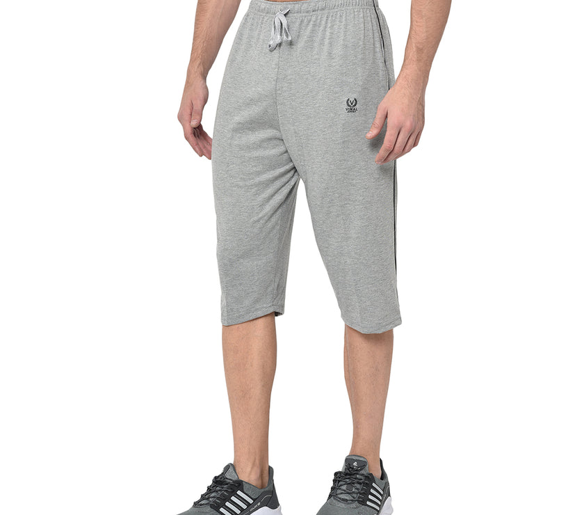 Mack Jonney Cotton Blended Regular Fit Grey 3/4th Capri For Men