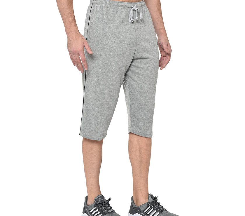 Mack Jonney Cotton Blended Regular Fit Grey 3/4th Capri For Men
