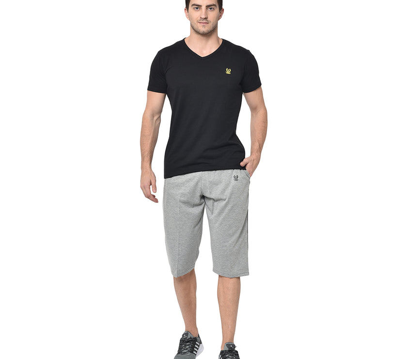 Mack Jonney Cotton Blended Regular Fit Grey 3/4th Capri For Men