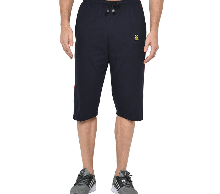Mack Jonney Cotton Blended Regular Fit Navy Blue 3/4th Capri For Men