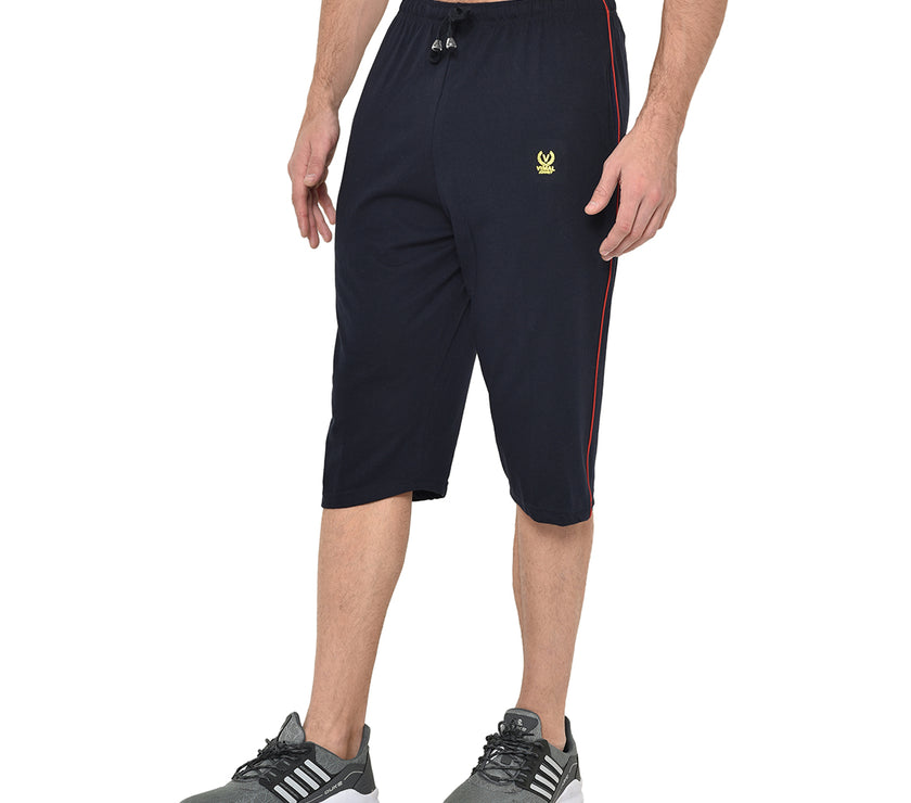 Mack Jonney Cotton Blended Regular Fit Navy Blue 3/4th Capri For Men