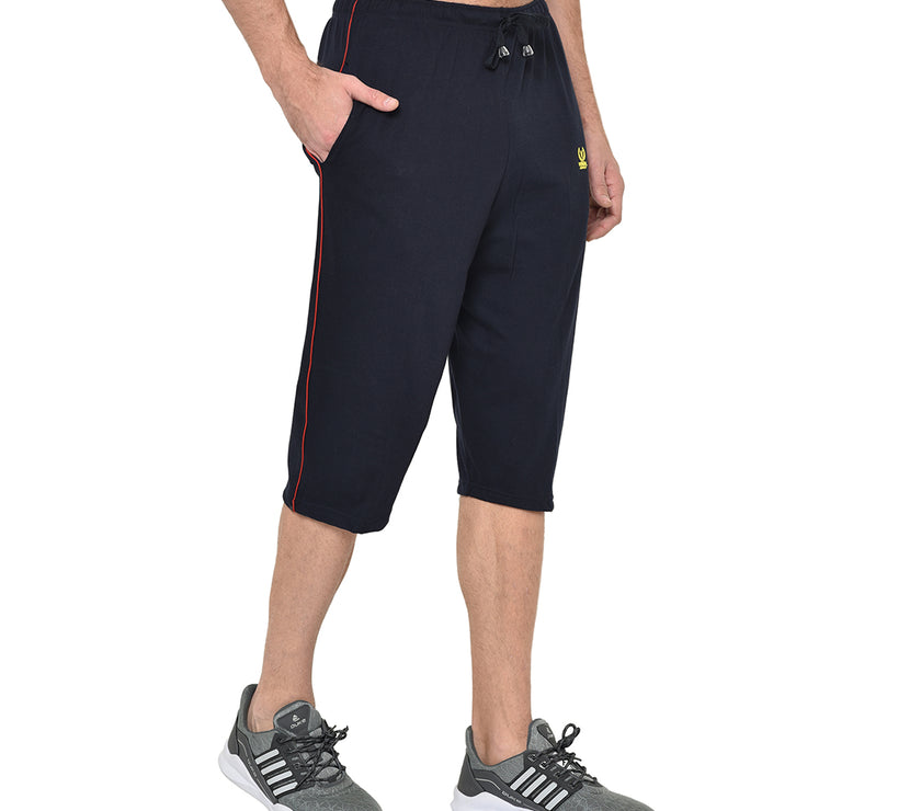 Mack Jonney Cotton Blended Regular Fit Navy Blue 3/4th Capri For Men