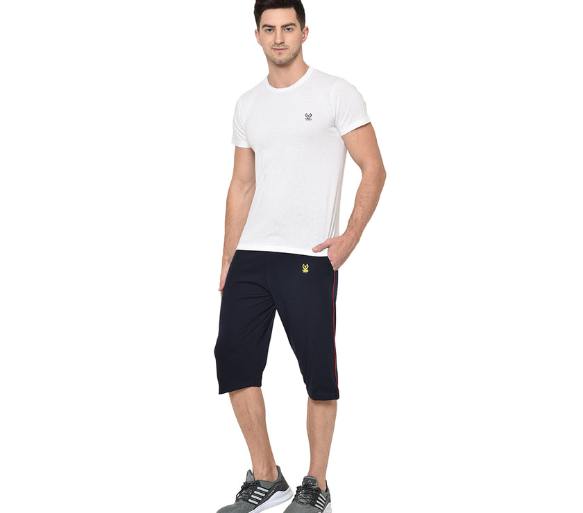 Mack Jonney Cotton Blended Regular Fit Navy Blue 3/4th Capri For Men