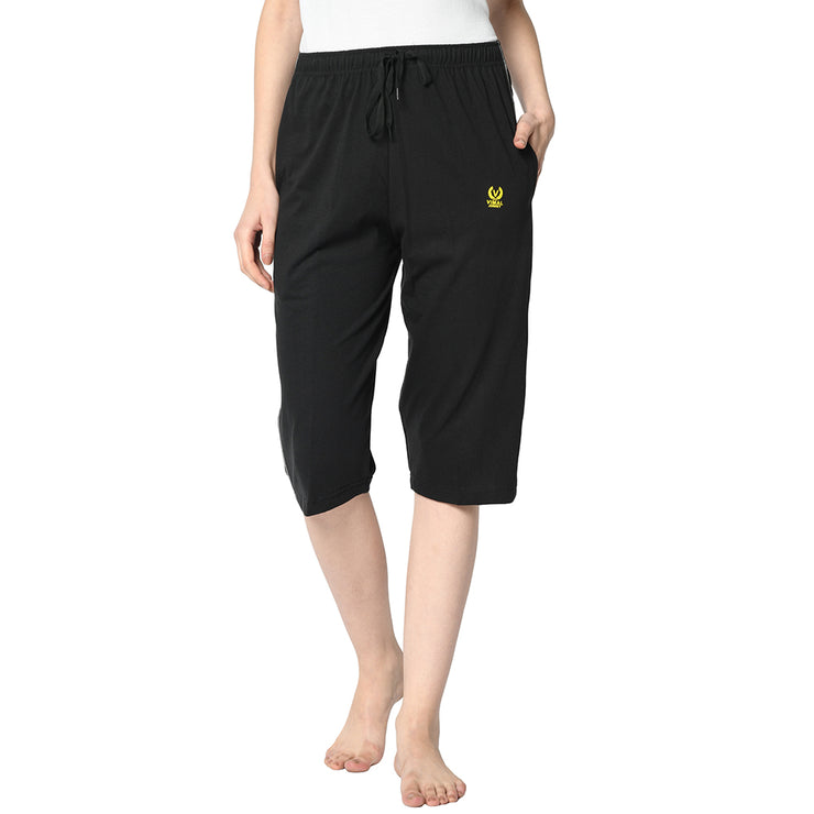 Mack Jonney Black 3/4th Capri For Women's