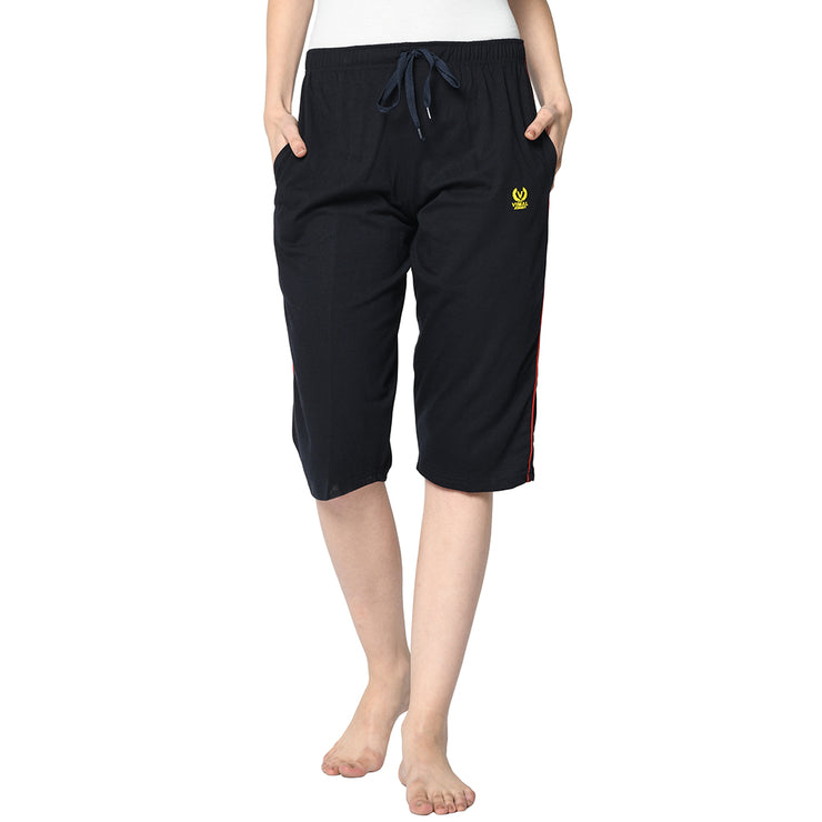 Mack Jonney Blue 3/4th Capri For Women's