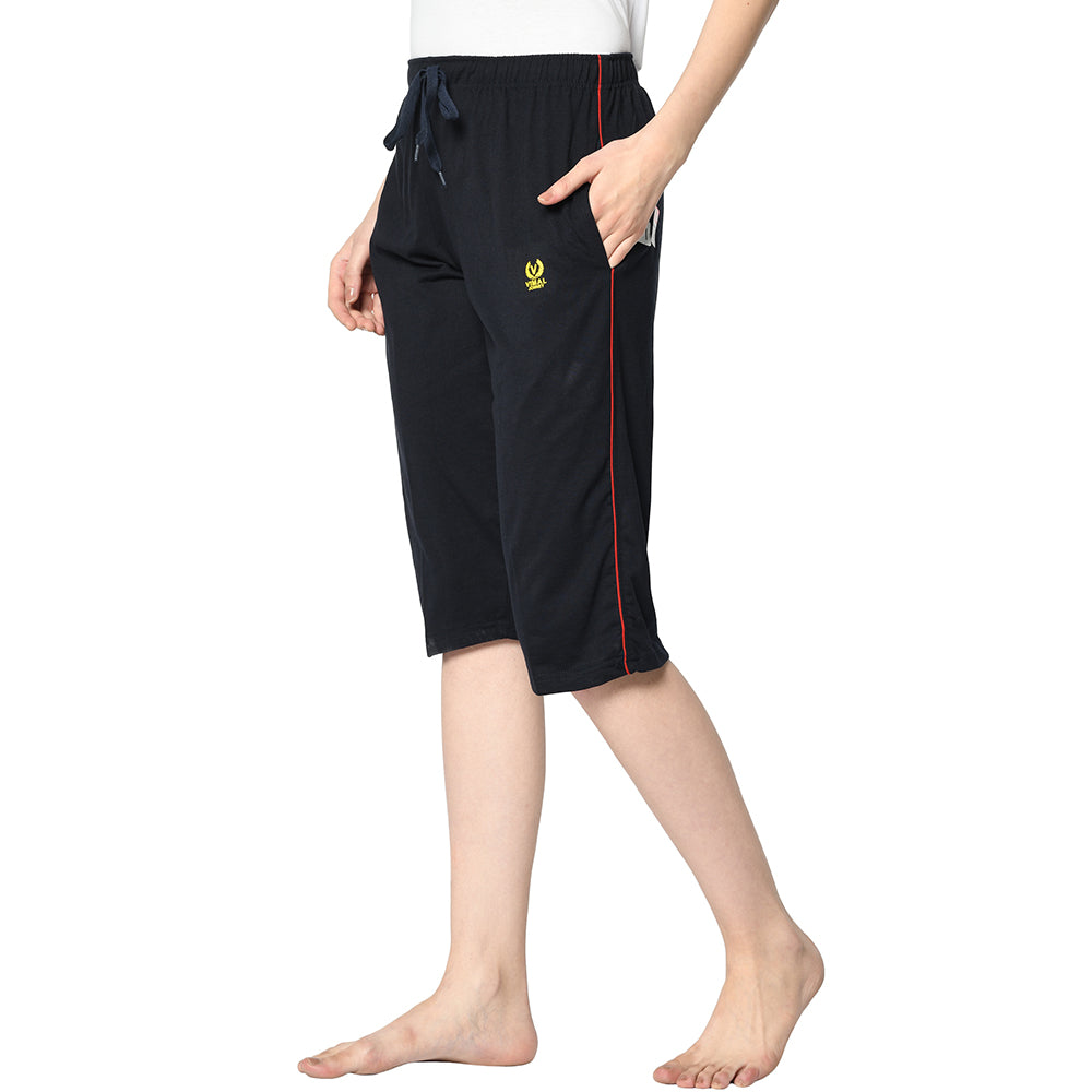 Mack Jonney Blue 3/4th Capri For Women's