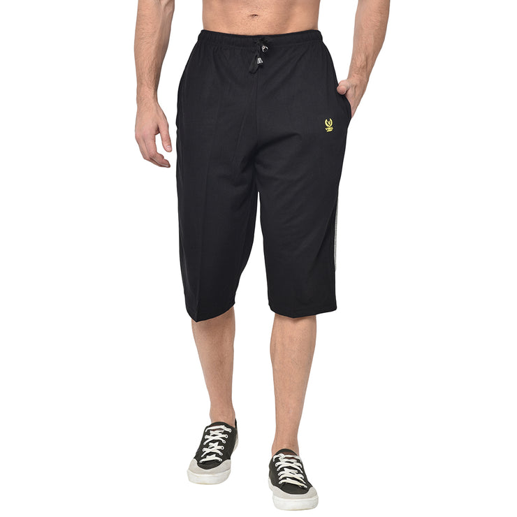 Mack Jonney Cotton Blended Regular Fit Black 3/4th Capri For Men