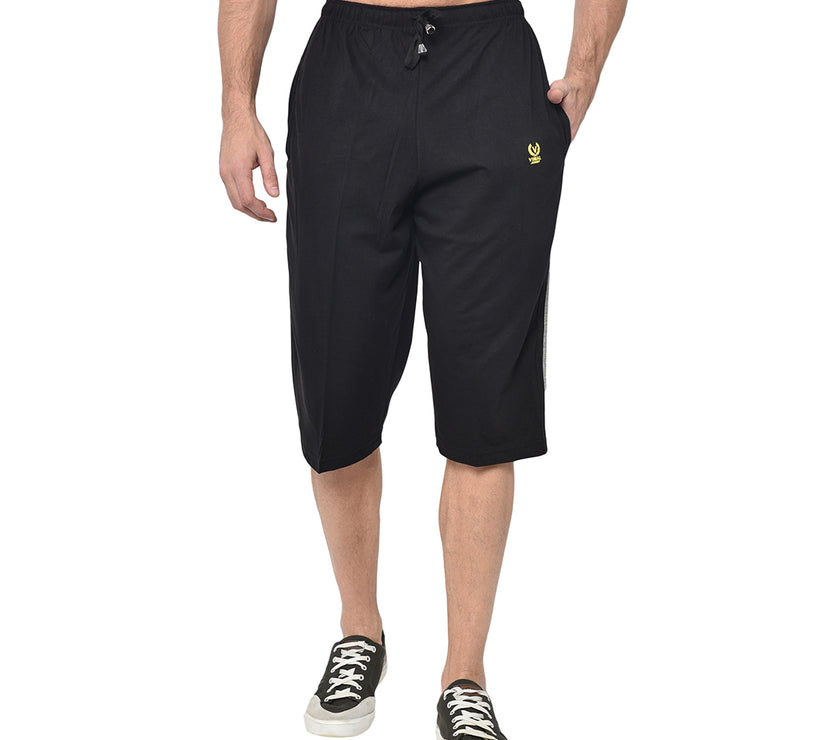 Mack Jonney Cotton Blended Regular Fit Black 3/4th Capri For Men