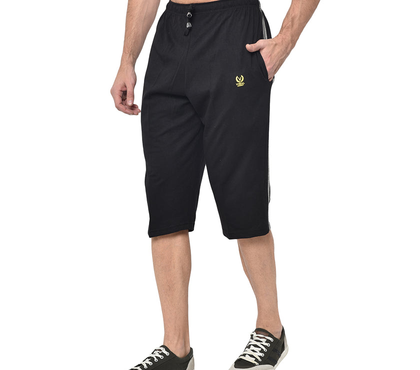 Mack Jonney Cotton Blended Regular Fit Black 3/4th Capri For Men