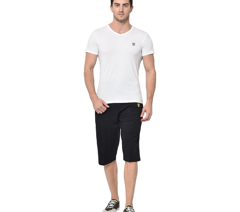 Mack Jonney Cotton Blended Regular Fit Black 3/4th Capri For Men