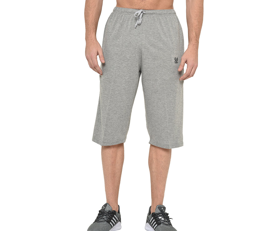 Mack Jonney Cotton Blended Regular Fit Grey 3/4th Capri For Men