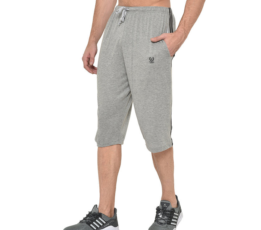 Mack Jonney Cotton Blended Regular Fit Grey 3/4th Capri For Men