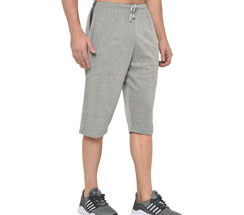 Mack Jonney Cotton Blended Regular Fit Grey 3/4th Capri For Men