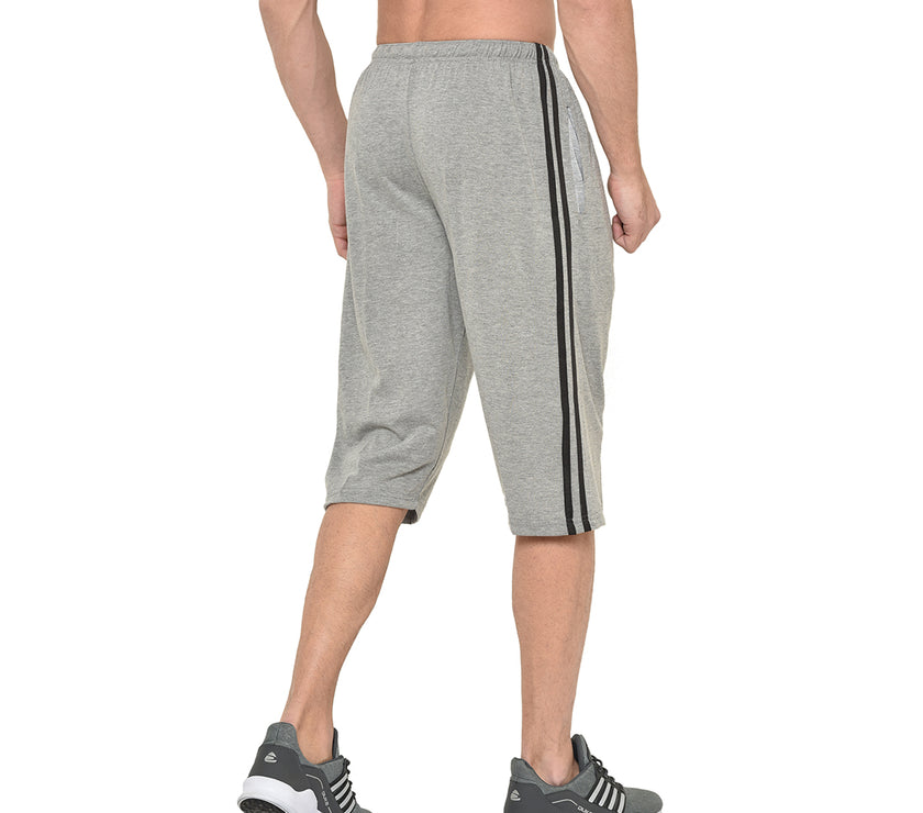 Mack Jonney Cotton Blended Regular Fit Grey 3/4th Capri For Men
