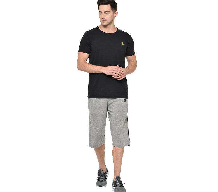 Mack Jonney Cotton Blended Regular Fit Grey 3/4th Capri For Men