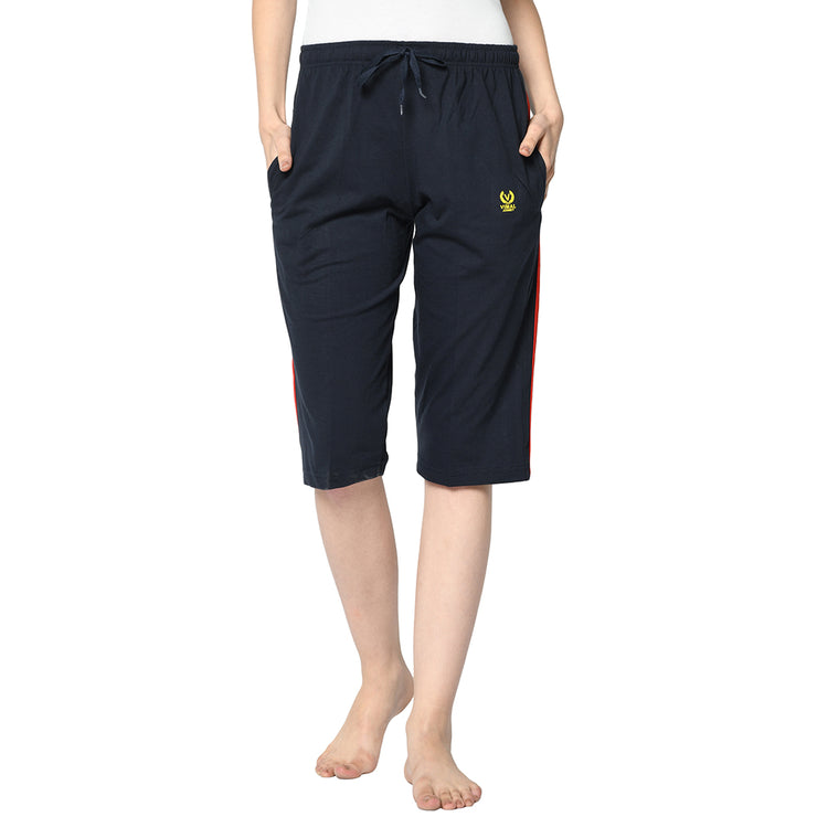 Mack Jonney Blue 3/4th Capri For Women's