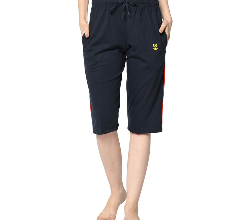 Mack Jonney Blue 3/4th Capri For Women's