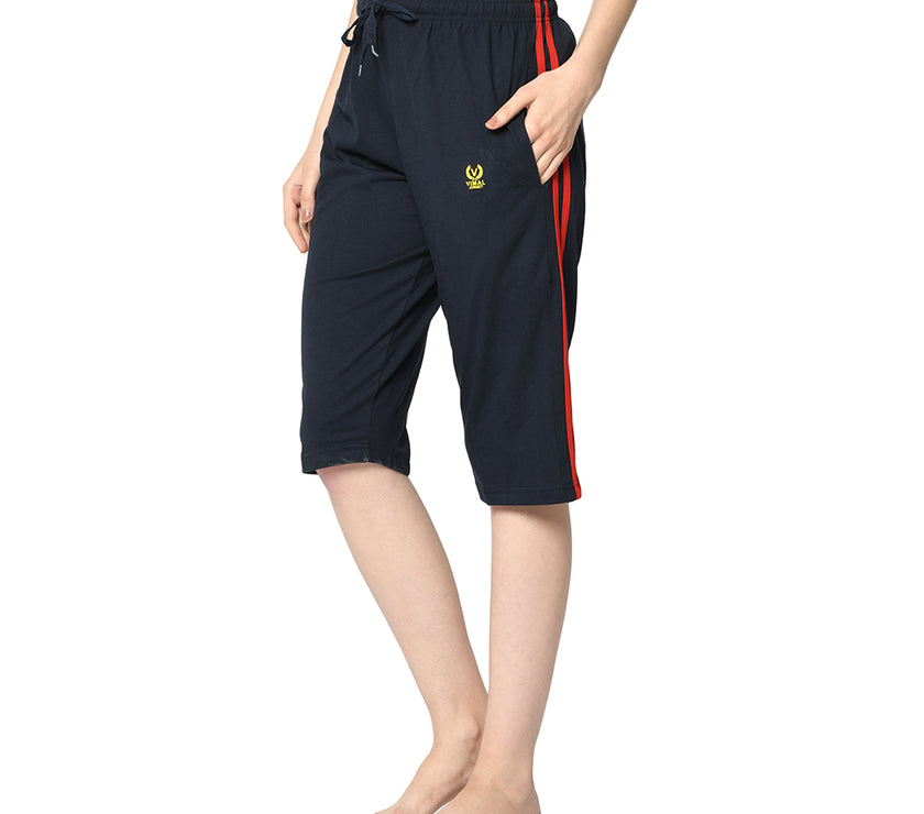 Mack Jonney Blue 3/4th Capri For Women's