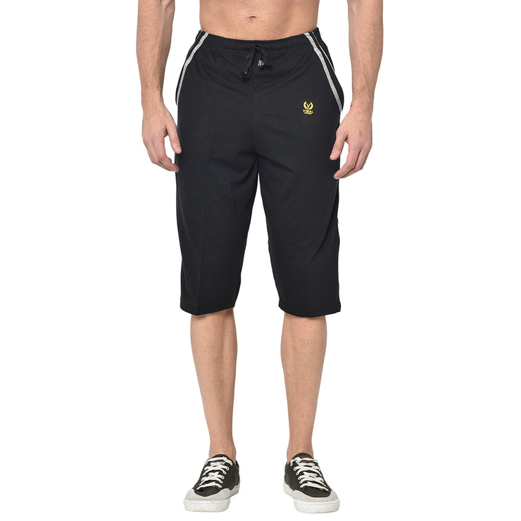 Mack Jonney Cotton Blended Regular Fit Black 3/4th Capri For Men