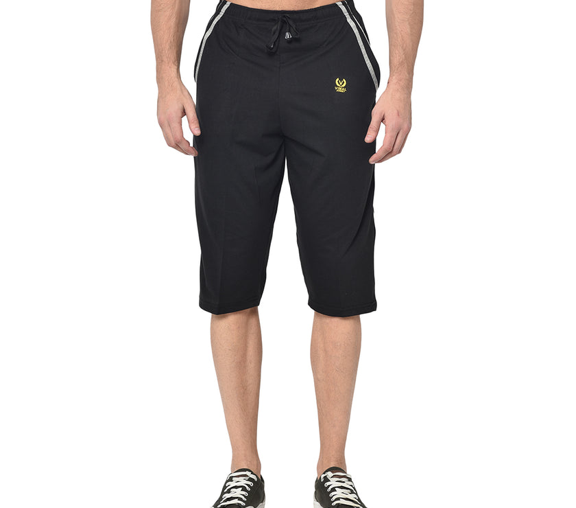 Mack Jonney Cotton Blended Regular Fit Black 3/4th Capri For Men
