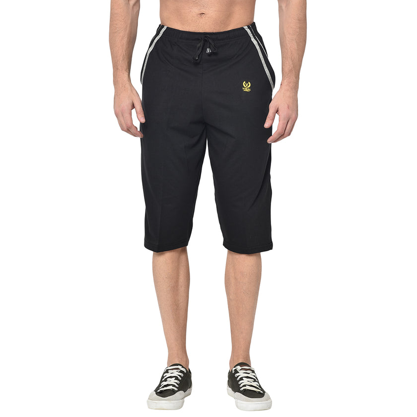 Mack Jonney Cotton Blended Regular Fit Black 3/4th Capri For Men