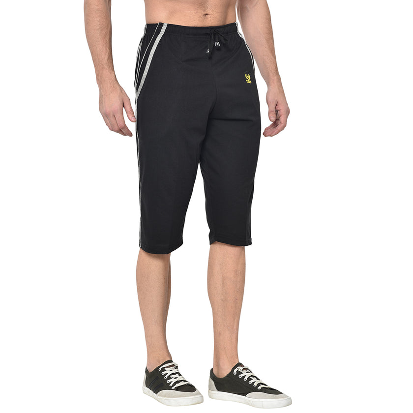 Mack Jonney Cotton Blended Regular Fit Black 3/4th Capri For Men