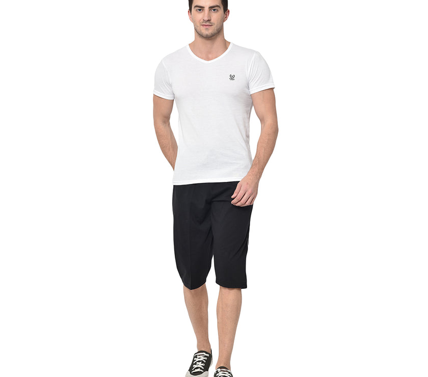 Mack Jonney Cotton Blended Regular Fit Black 3/4th Capri For Men