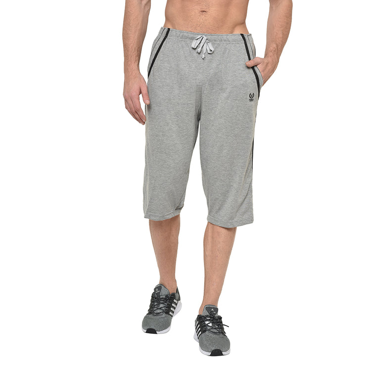 Mack Jonney Cotton Blended Regular Fit Grey 3/4th Capri For Men