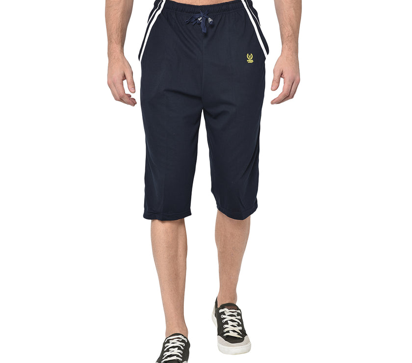Mack Jonney Cotton Blended Regular Fit Navy Blue 3/4th Capri For Men