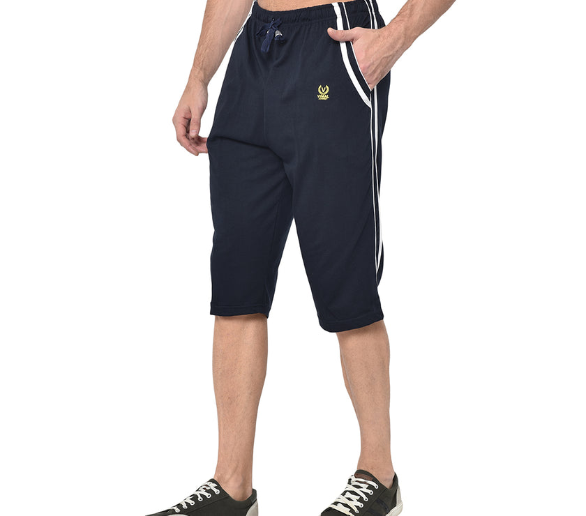 Mack Jonney Cotton Blended Regular Fit Navy Blue 3/4th Capri For Men