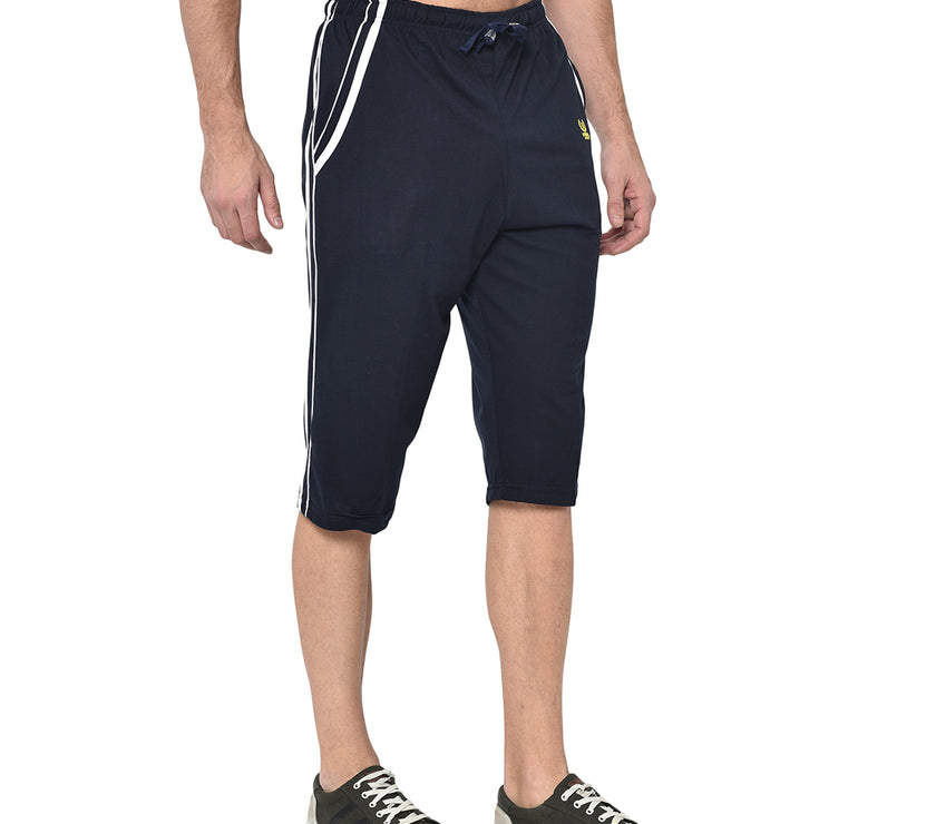 Mack Jonney Cotton Blended Regular Fit Navy Blue 3/4th Capri For Men