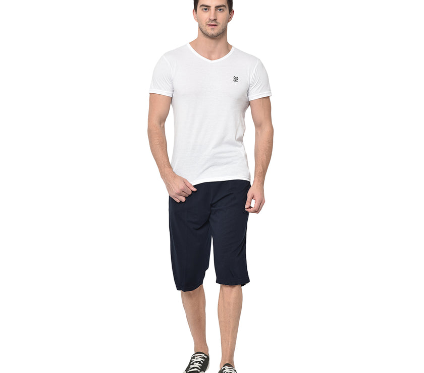 Mack Jonney Cotton Blended Regular Fit Navy Blue 3/4th Capri For Men
