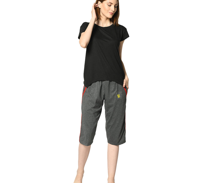 Mack Jonney Grey 3/4th Capri For Women's