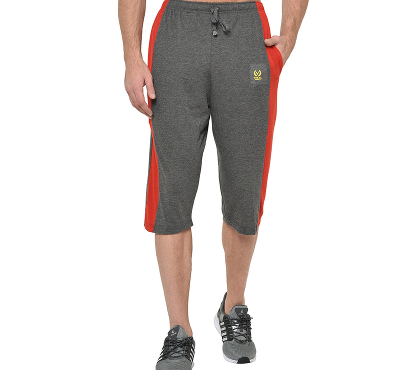 Mack Jonney Cotton Blended Regular Fit Dark Grey 3/4th Capri For Men