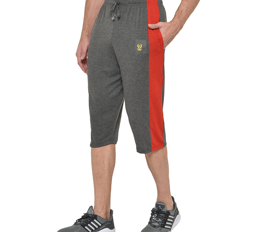 Mack Jonney Cotton Blended Regular Fit Dark Grey 3/4th Capri For Men