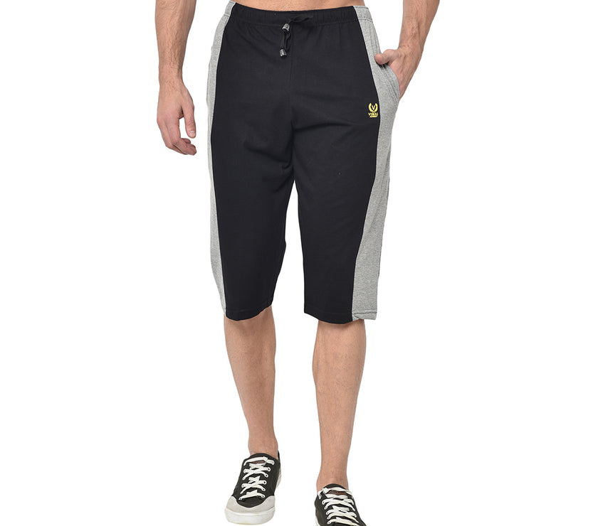 Mack Jonney Cotton Blended Regular Fit Black 3/4th Capri For Men