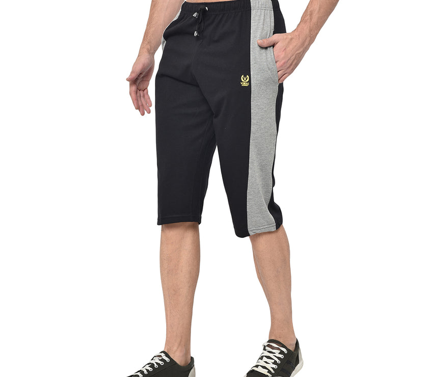 Mack Jonney Cotton Blended Regular Fit Black 3/4th Capri For Men