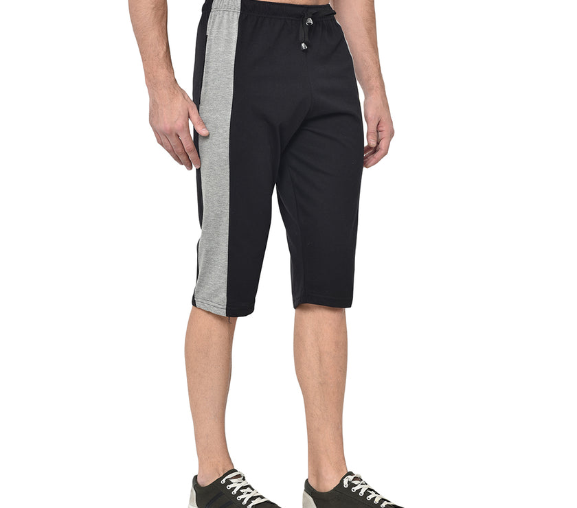 Mack Jonney Cotton Blended Regular Fit Black 3/4th Capri For Men