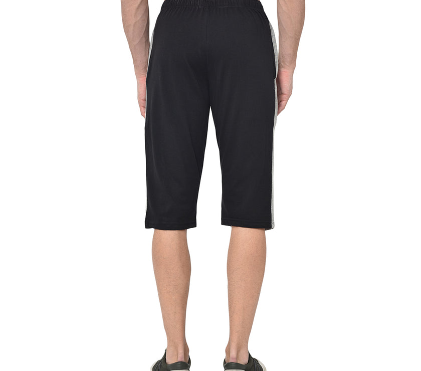 Mack Jonney Cotton Blended Regular Fit Black 3/4th Capri For Men
