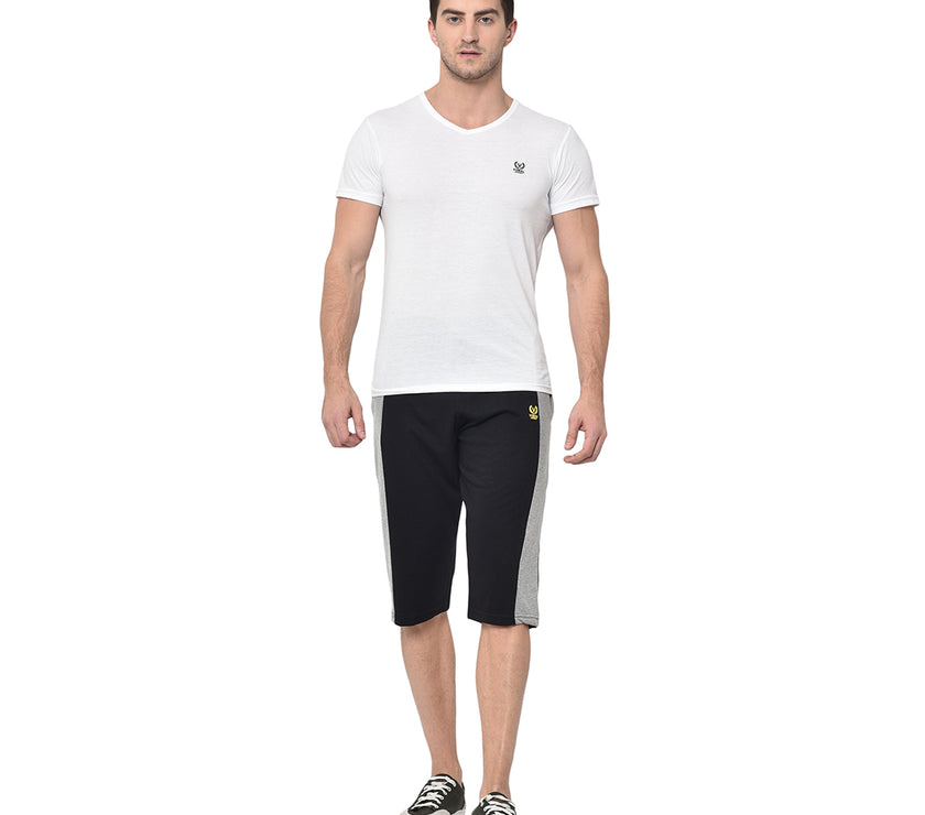 Mack Jonney Cotton Blended Regular Fit Black 3/4th Capri For Men