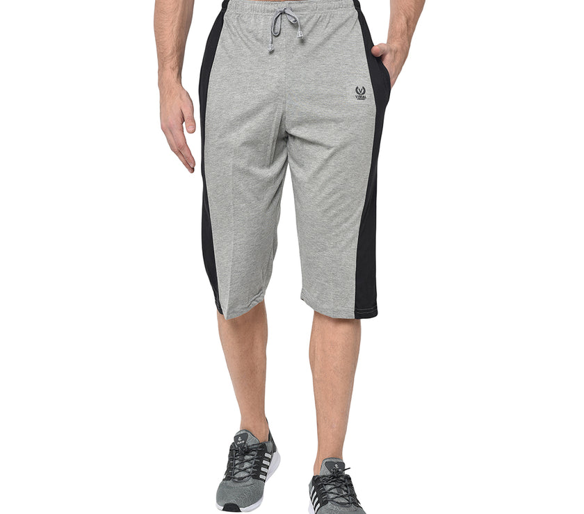 Mack Jonney Cotton Blended Regular Fit Grey 3/4th Capri For Men