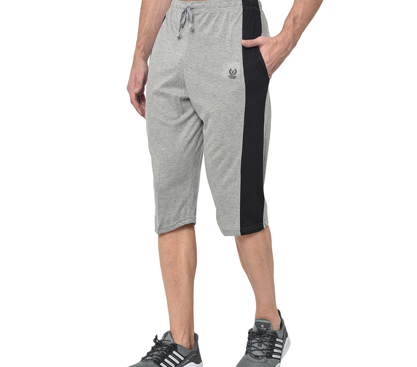 Mack Jonney Cotton Blended Regular Fit Grey 3/4th Capri For Men