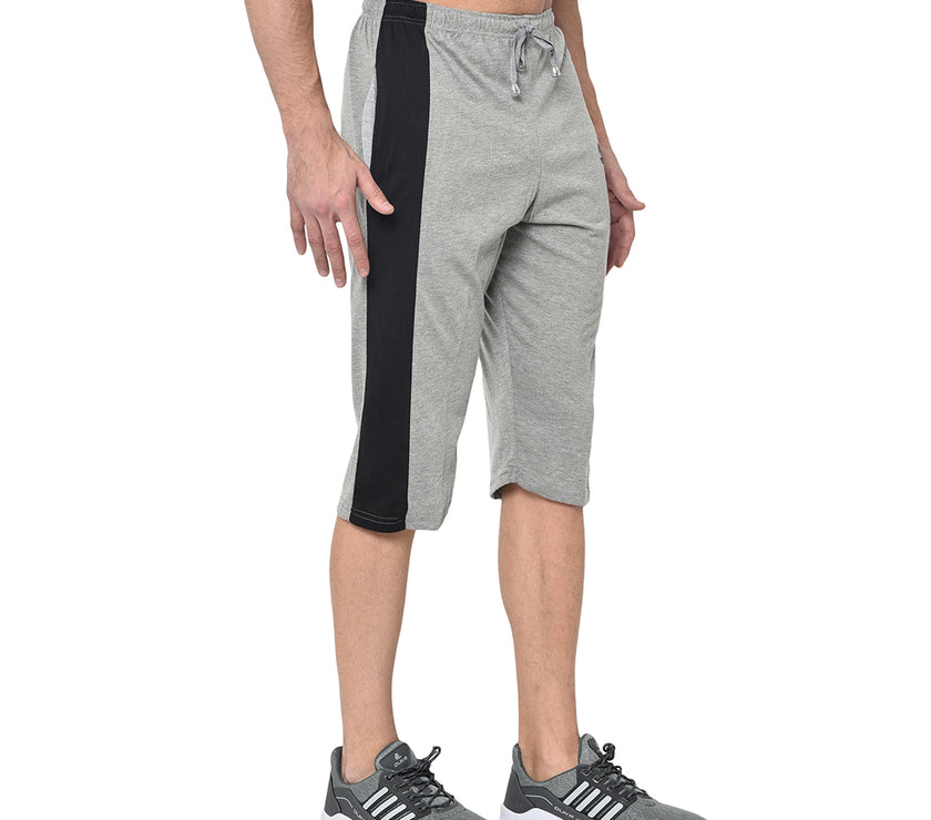 Mack Jonney Cotton Blended Regular Fit Grey 3/4th Capri For Men
