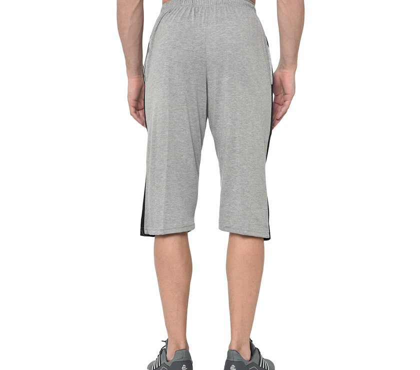 Mack Jonney Cotton Blended Regular Fit Grey 3/4th Capri For Men