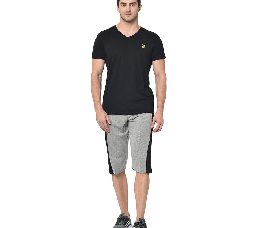 Mack Jonney Cotton Blended Regular Fit Grey 3/4th Capri For Men