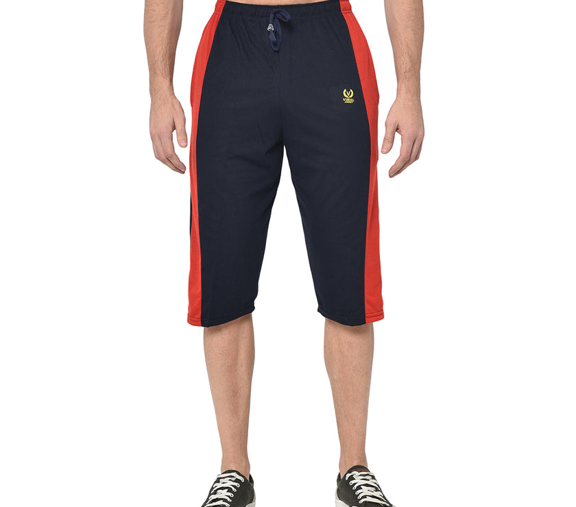 Mack Jonney Cotton Blended Regular Fit Navy Blue 3/4th Capri For Men