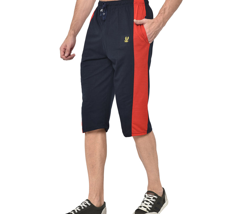 Mack Jonney Cotton Blended Regular Fit Navy Blue 3/4th Capri For Men