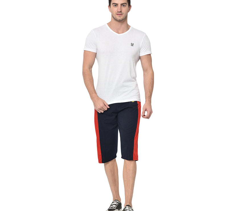 Mack Jonney Cotton Blended Regular Fit Navy Blue 3/4th Capri For Men