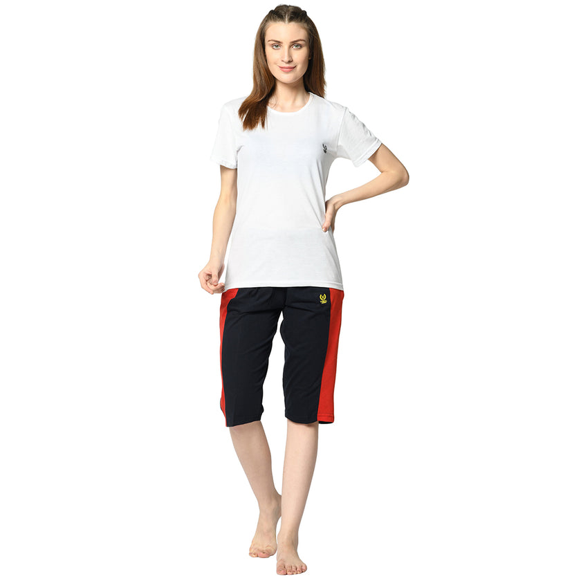 Mack Jonney Blue 3/4th Capri For Women's