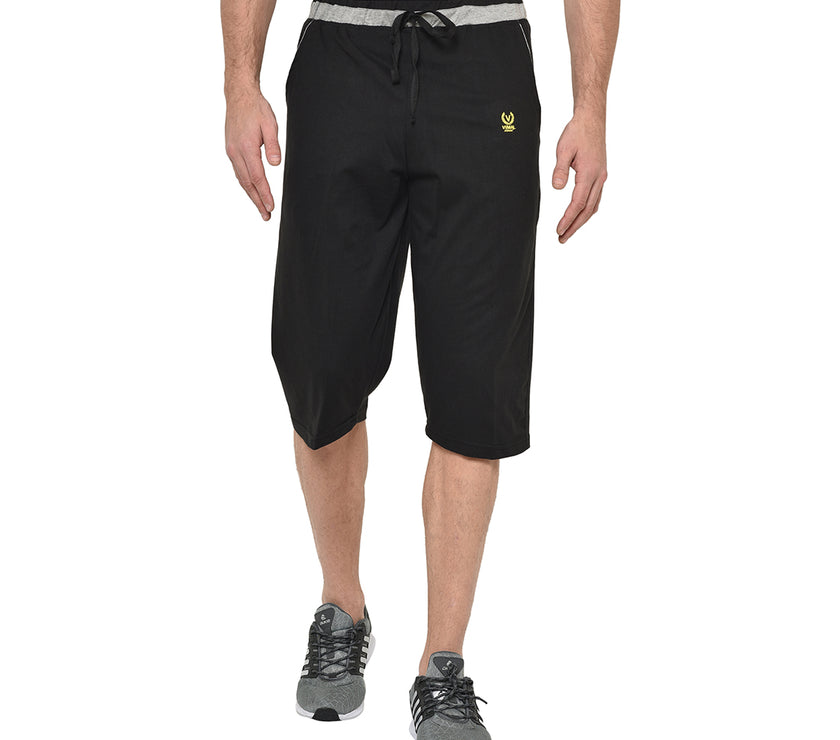 Mack Jonney Cotton Blended Regular Fit Black 3/4th Capri For Men